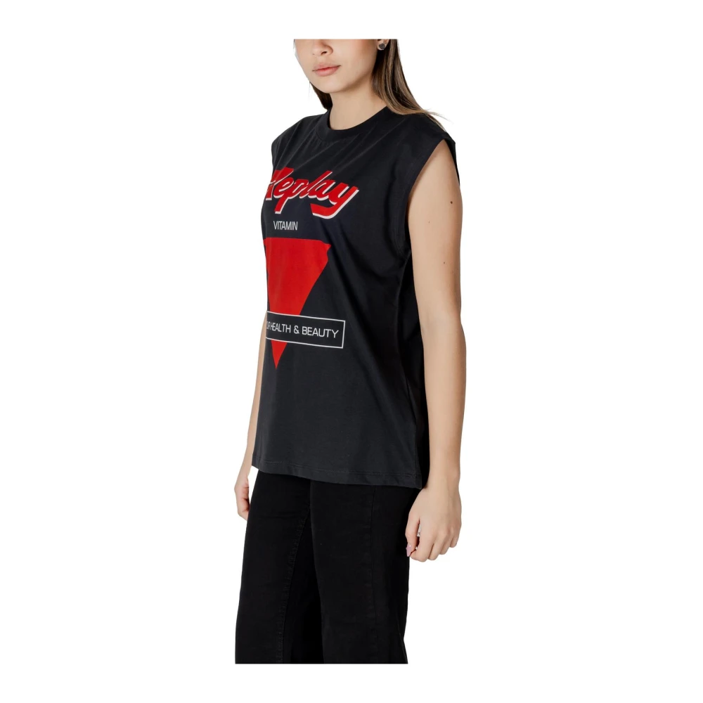 Replay Bedrukte T-shirt met korte mouwen Black Dames
