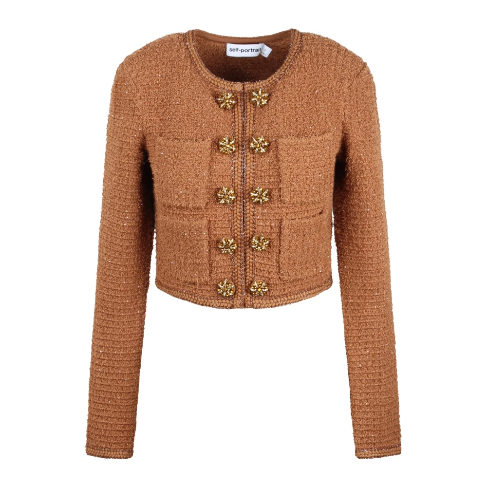 Self Portrait Paillet Crop Tweed Gebreid Jack Brown Dames