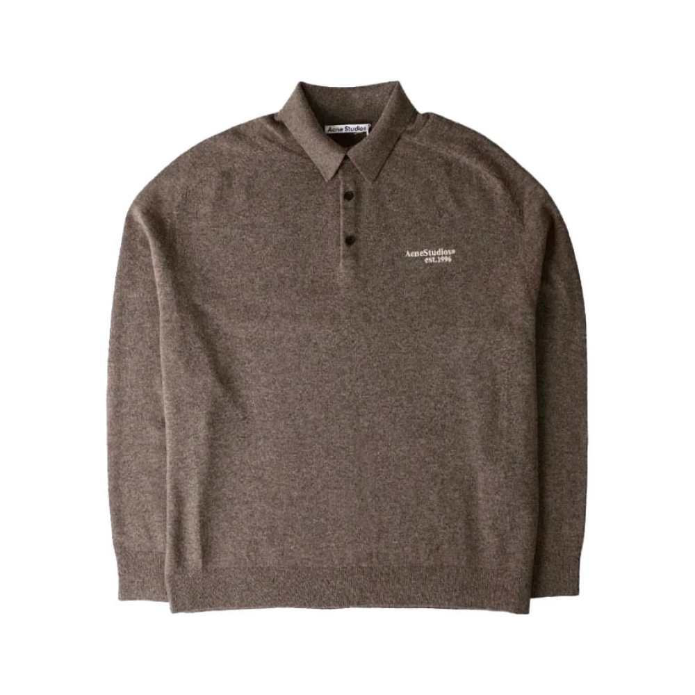 Acne Studios , Round-Neck Knitwear, Male, Brown, L, Wool Knit Polo