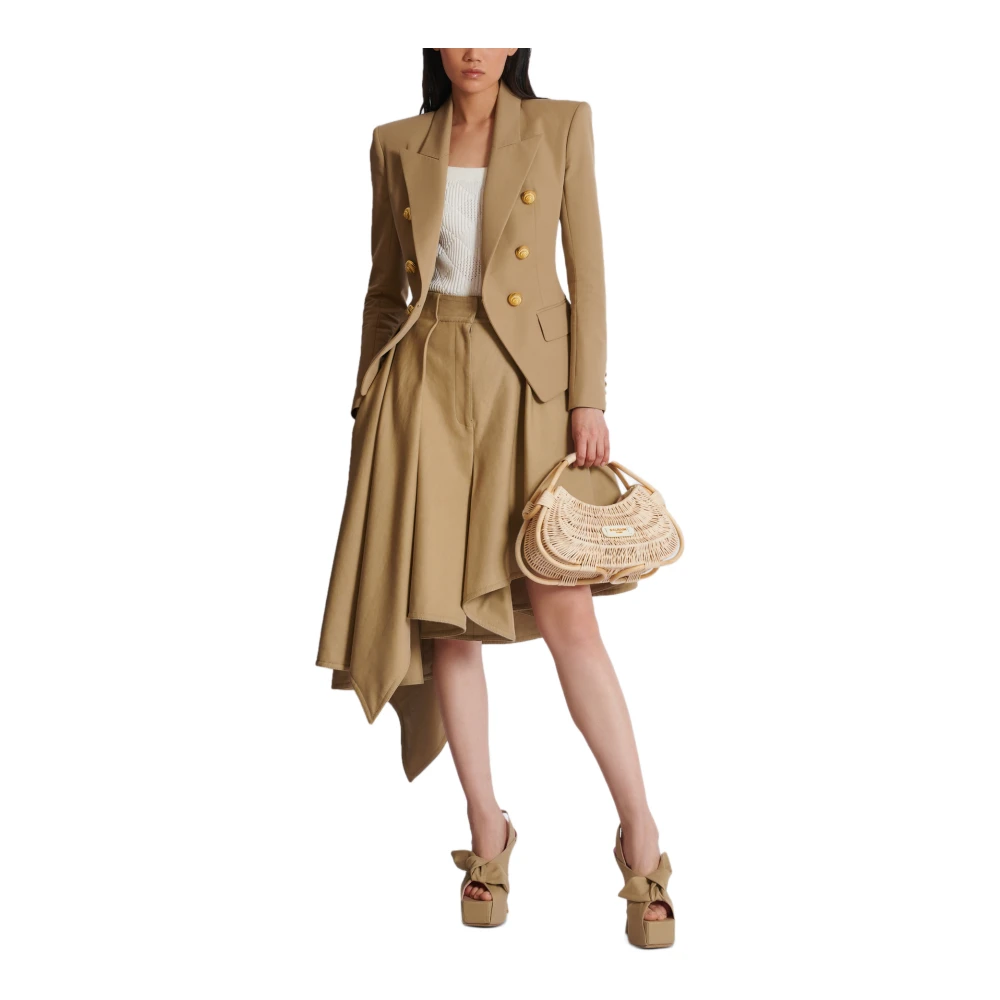 Balmain Asymmetrische geplooide katoenen rok Beige Dames