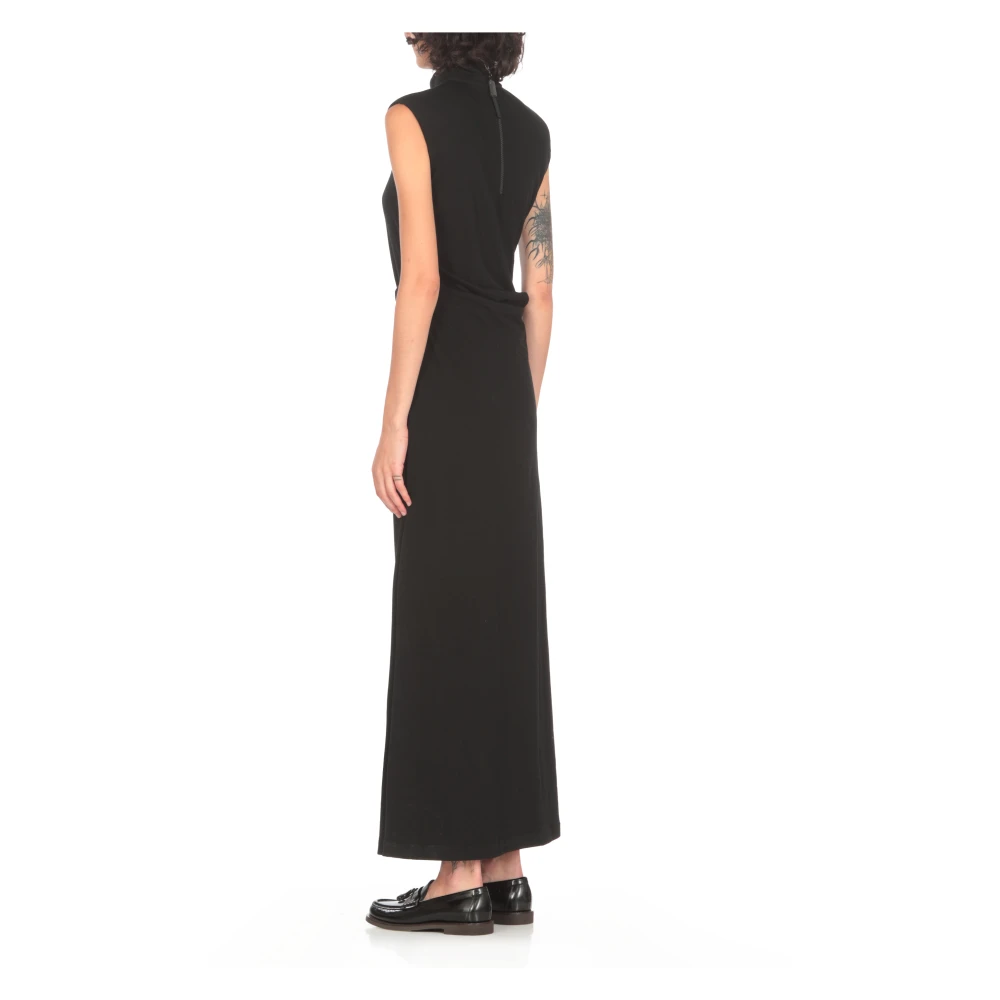 BRUNELLO CUCINELLI Elegante Zwarte Wol Lange Jurk Black Dames