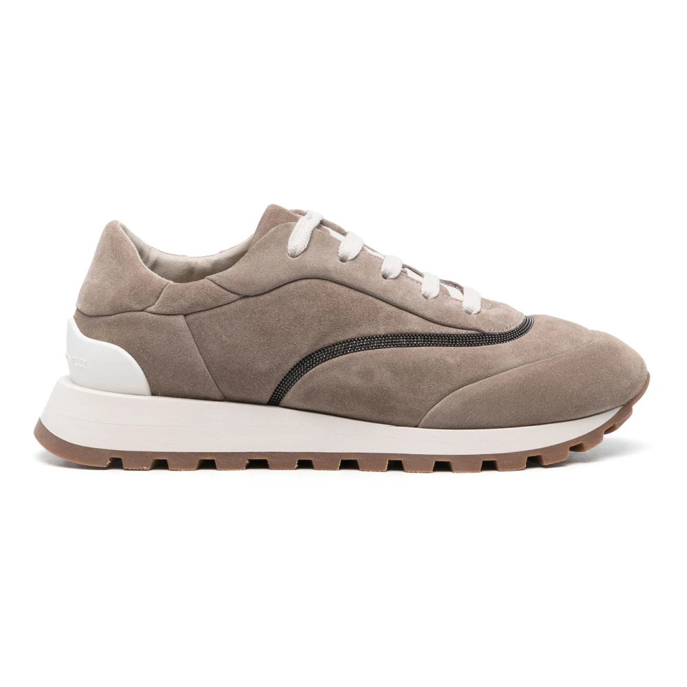 Brunello Cucinelli Leren Chain Sneakers Dames Schoenen Beige