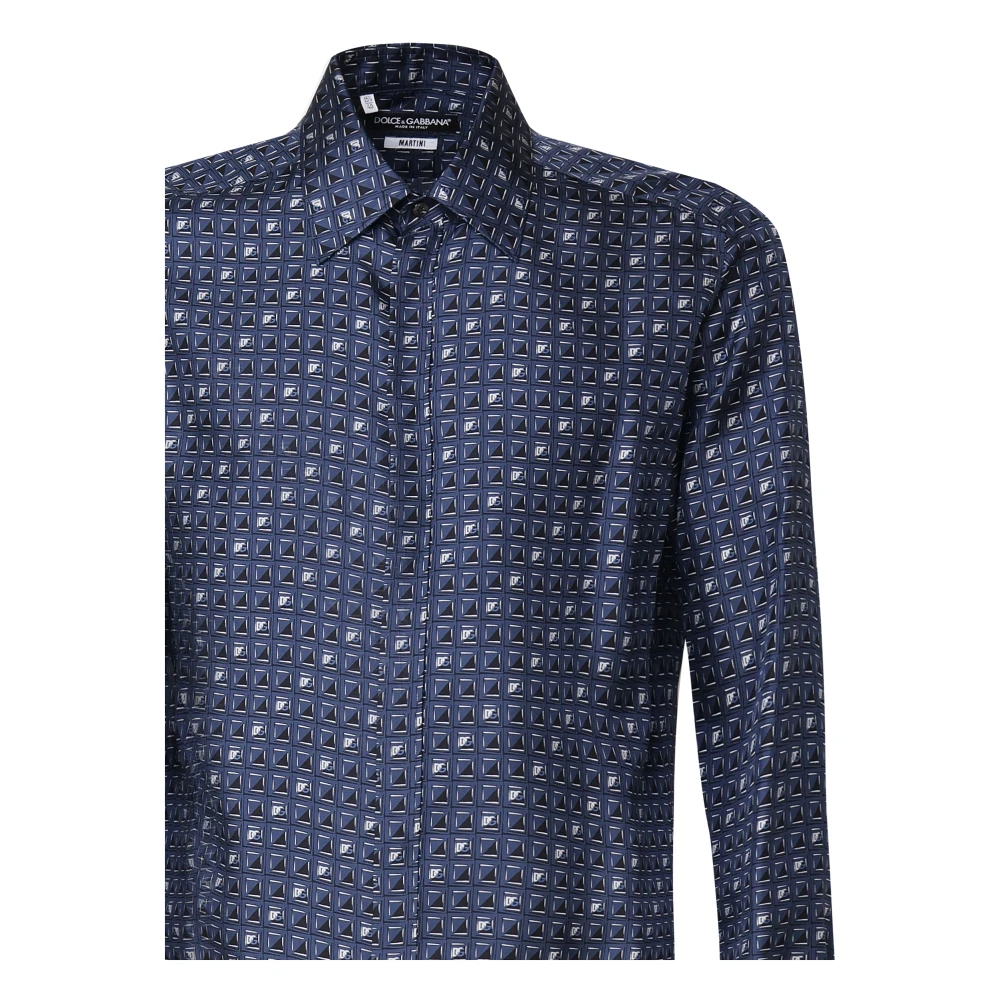 Dolce & Gabbana Blauw Zijden Italiaanse Kraag Shirt Blue Heren