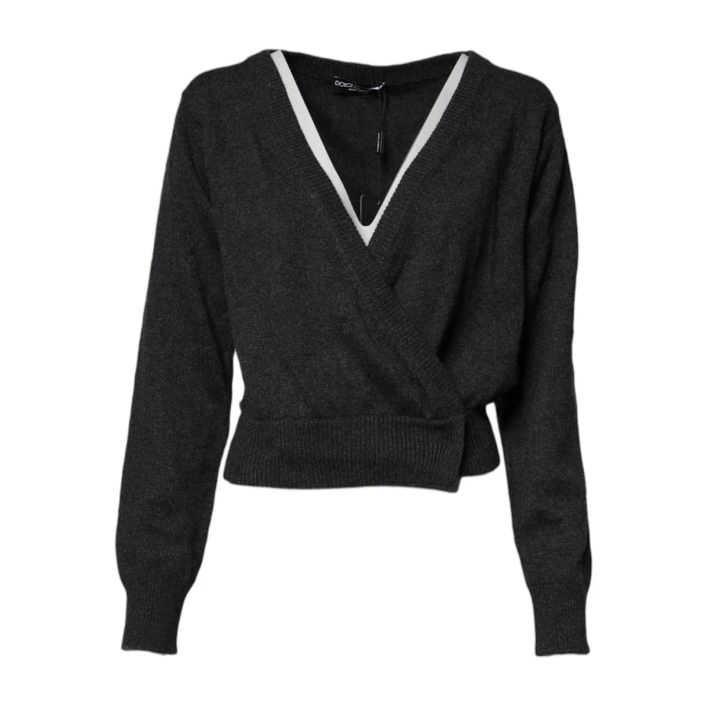 Dolce & Gabbana Women's Gray Cashmere Knitwear,, Luxurious Cashmere V-Neck Jumper Extra Small