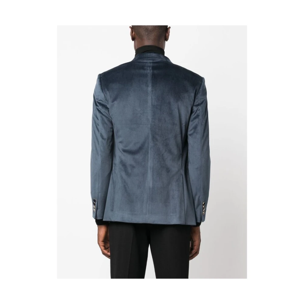 Reveres 1949 Blauwe Velours Dubbelrij Blazer Blue Heren