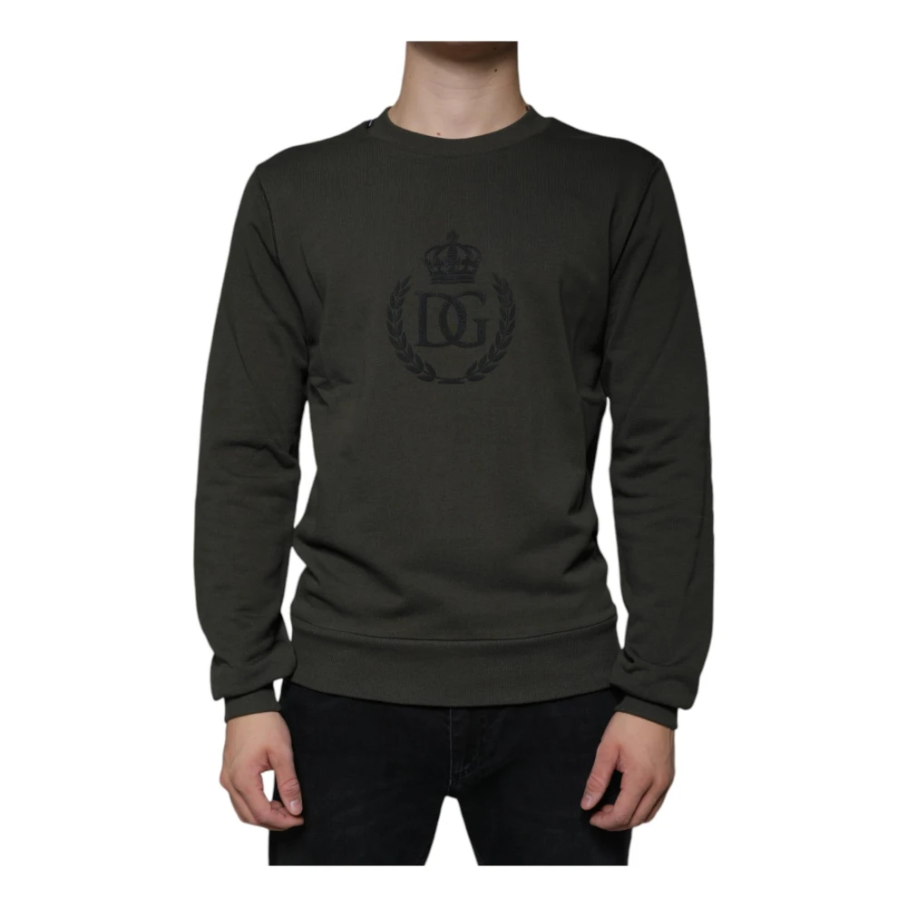 Dolce & Gabbana Green Sweatshirts, Male, Xs, Crown Logo Crew Neck Jumper