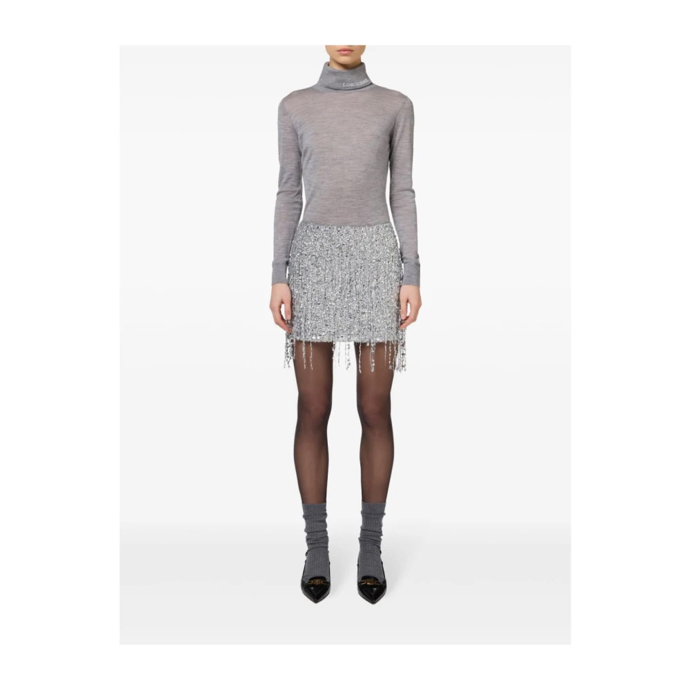 Elisabetta Franchi Pailletten franje geborduurde minirok Gray Dames