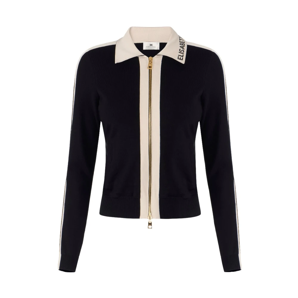 Elisabetta Franchi Women's Black Cardigans, Xl, Knit Jacket With Shiny Viscose Bands