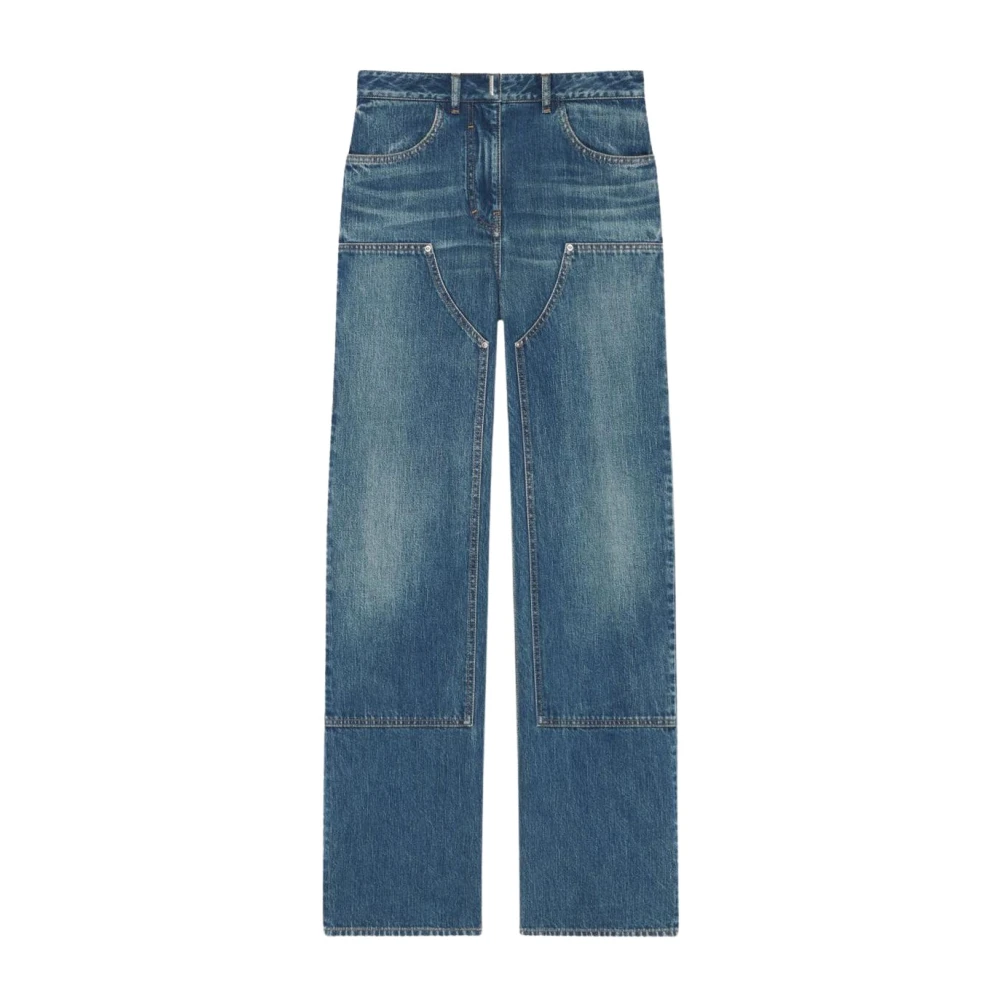 Givenchy Women's Blue Straight Fit Jeans, W26, Patchwork Wide Leg Jeans