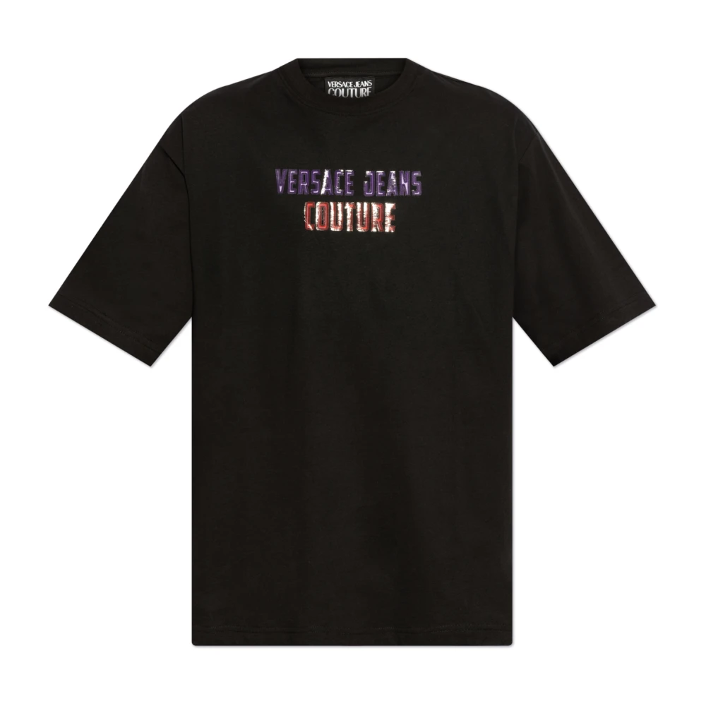 Versace Jeans Couture T-shirt met bedrukt logo Black Heren