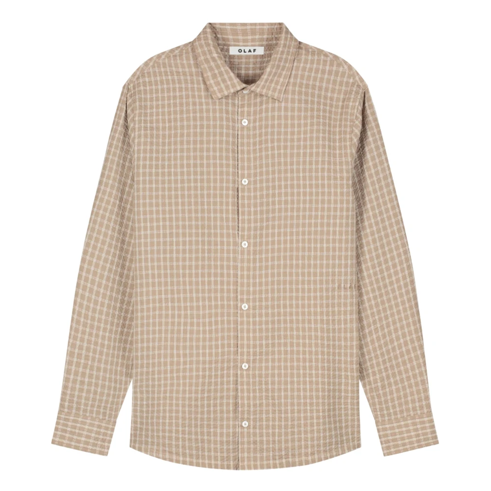 Olaf Hussein Beige Checked Seersucker Ls Shirt - Male - Casual Shirts - L - Shirts