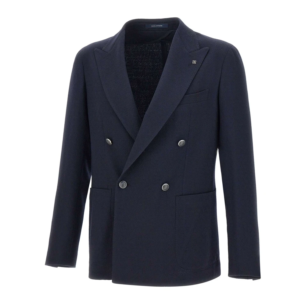 Tagliatore Navy Blauw Wol Blazer Jas Blue Heren