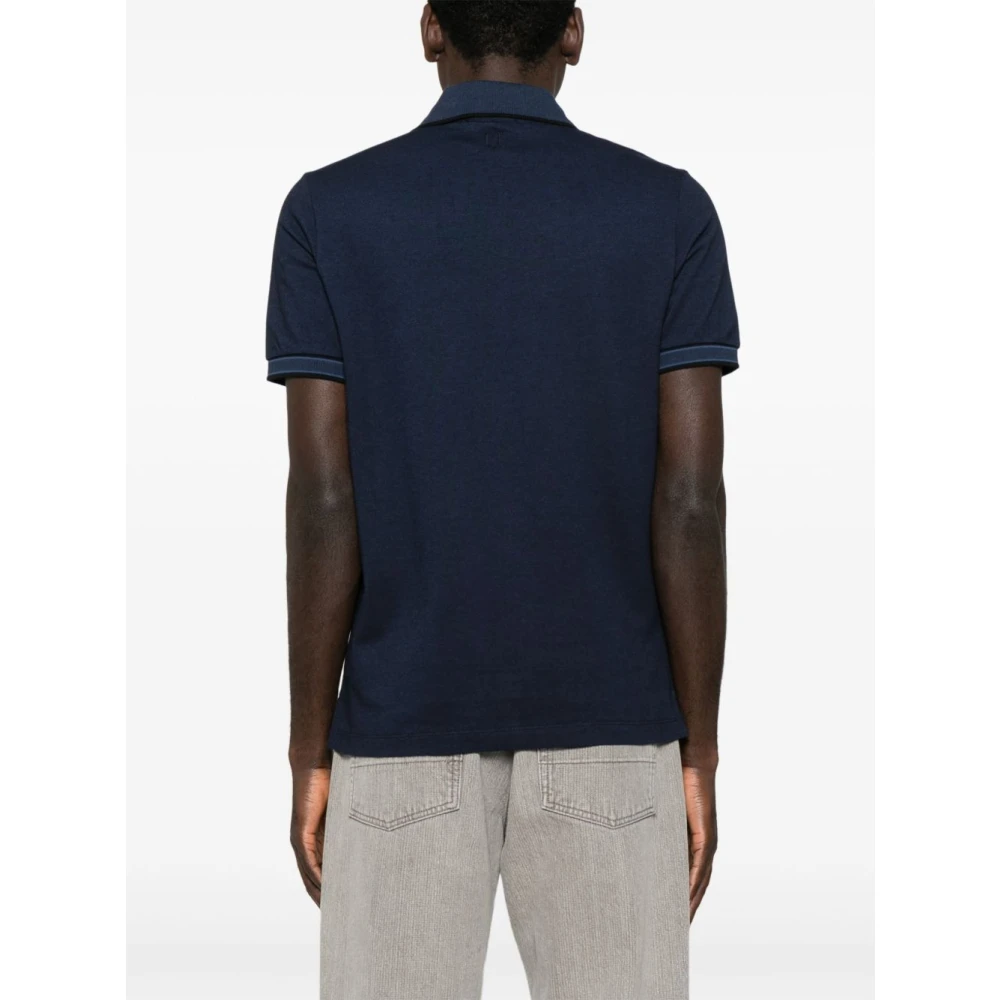 Canali Navy Blauw Gestreepte Korte Mouw Polo Blue Heren