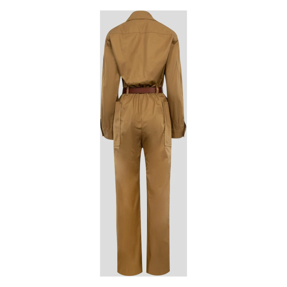 Saint Laurent Belted Cotton Jumpsuit Brown Dames