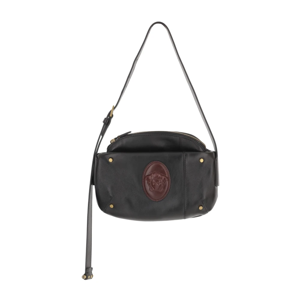 Versace Black Shoulder Bags, Female, One Size, Leather Shoulder Bag With Medusa Logo
