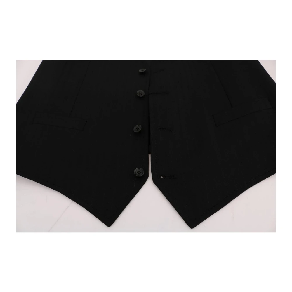 Dolce & Gabbana Zwart Gestreept Wollen Vest Black Heren