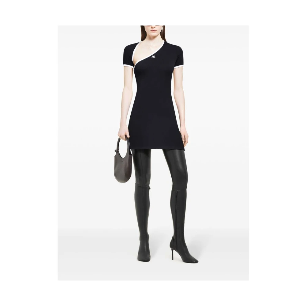 Courrèges Zwart Wit Katoenen Trapeze Jurk Black Dames