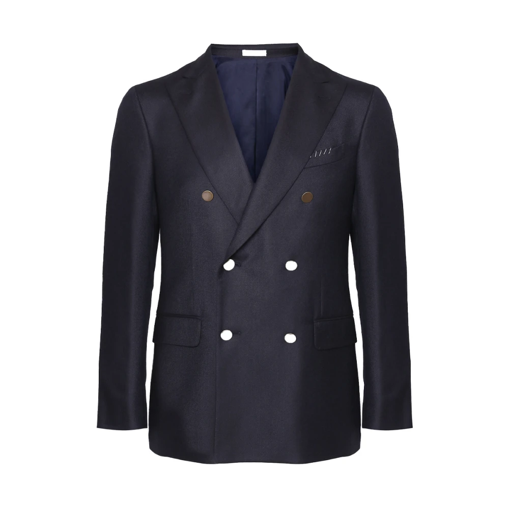 Boglioli Blauwe Wol Double-Breasted Jas Black Heren