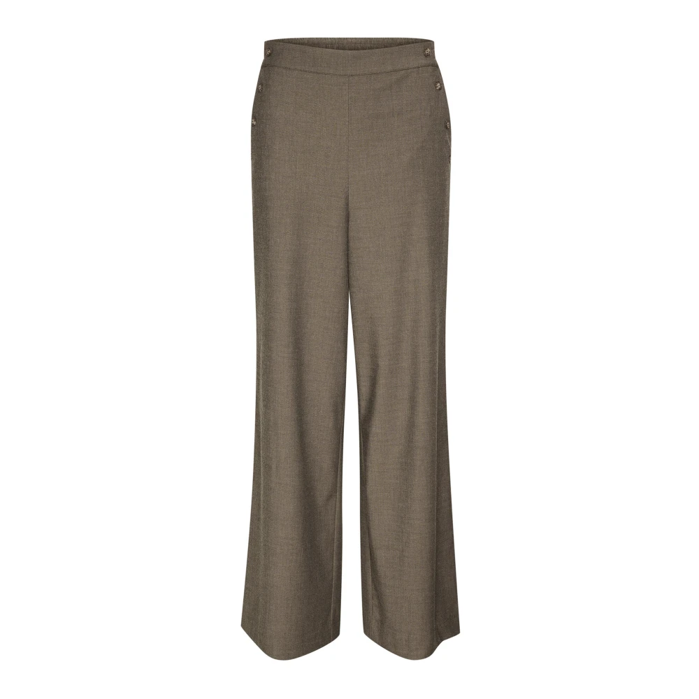 Kaffe Hoge taille wijde broek met knoopdetails Brown Dames