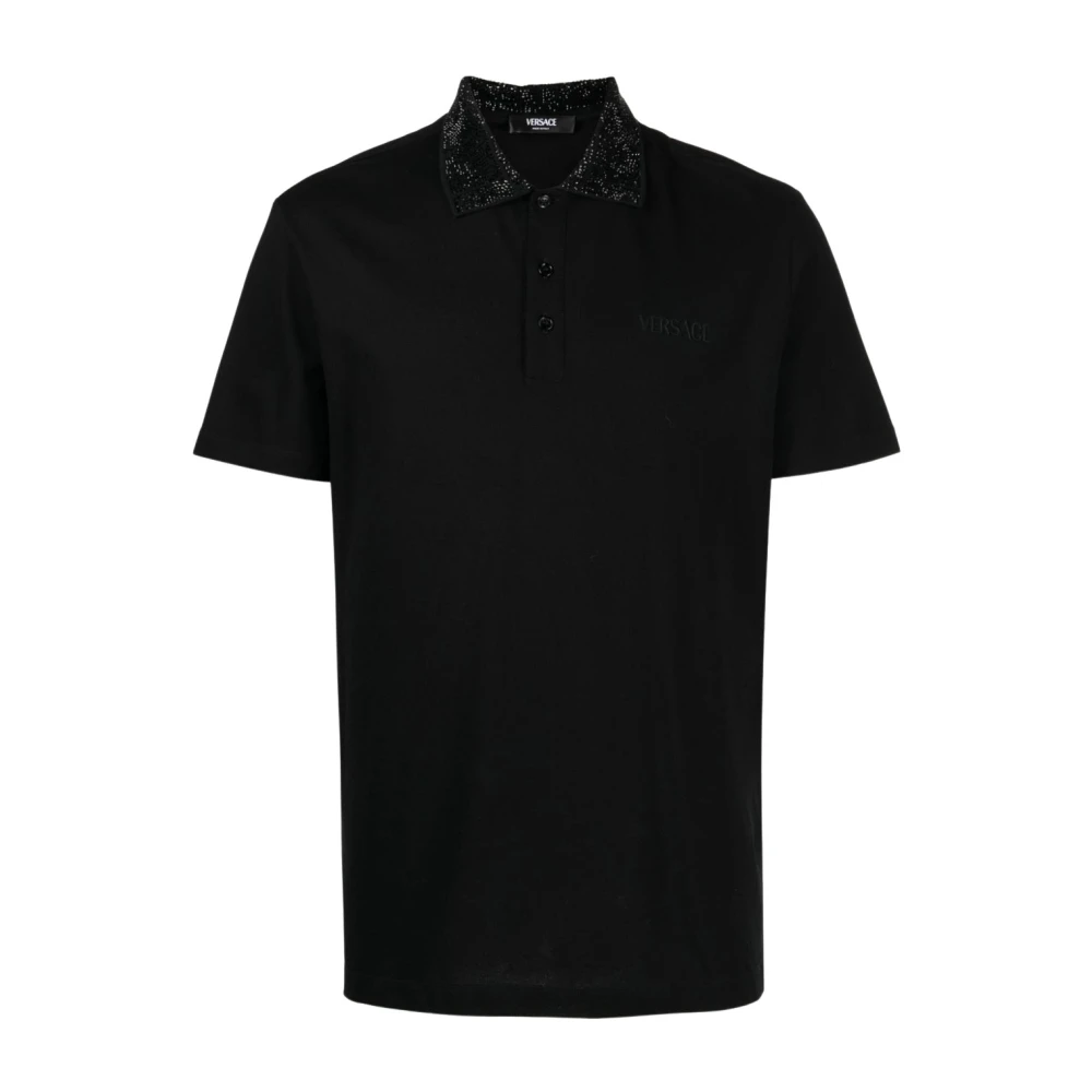 Versace Zwarte T-shirts en Polos met geborduurd logo Black Heren