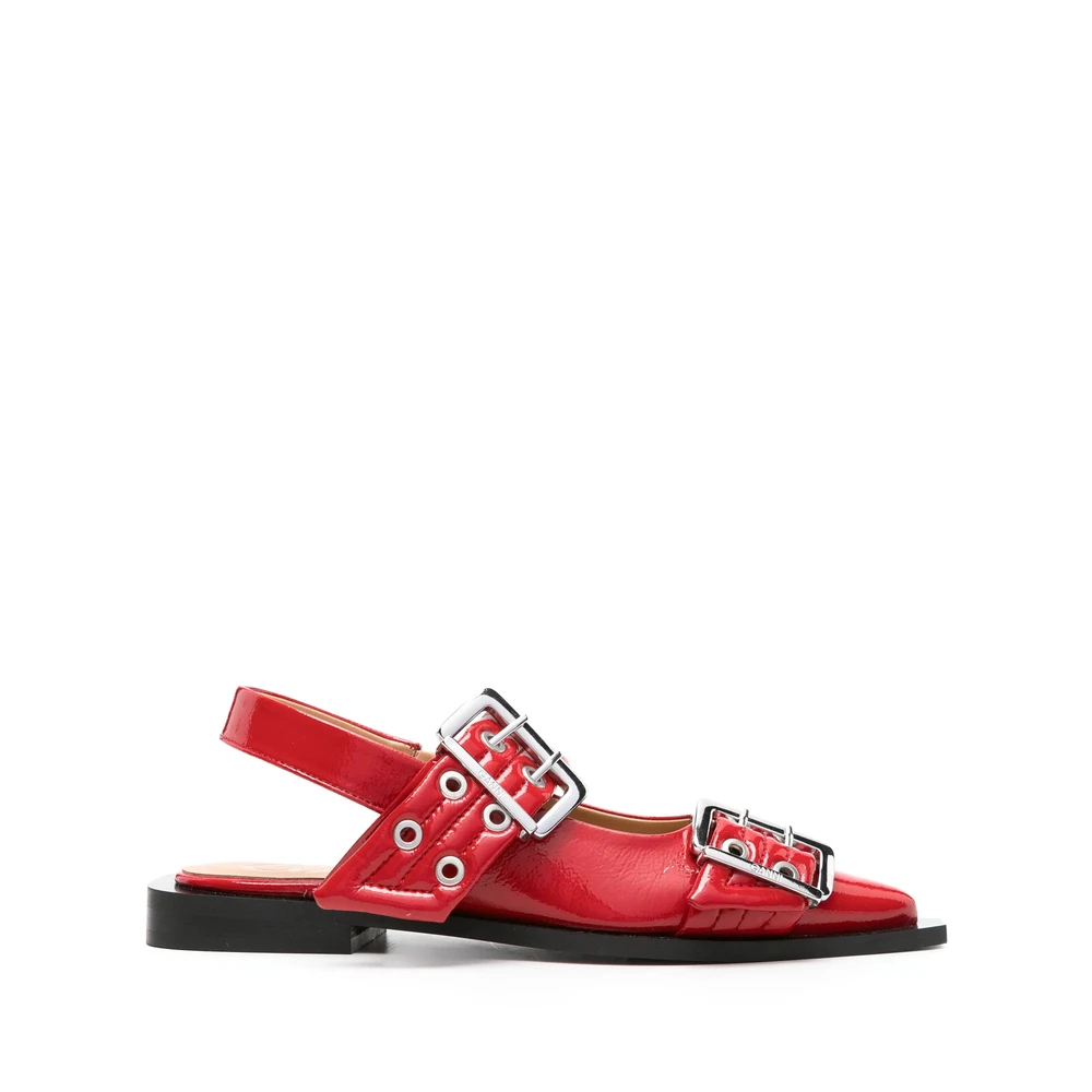 Ganni Women's Red Feminine Buckle Ballerinas