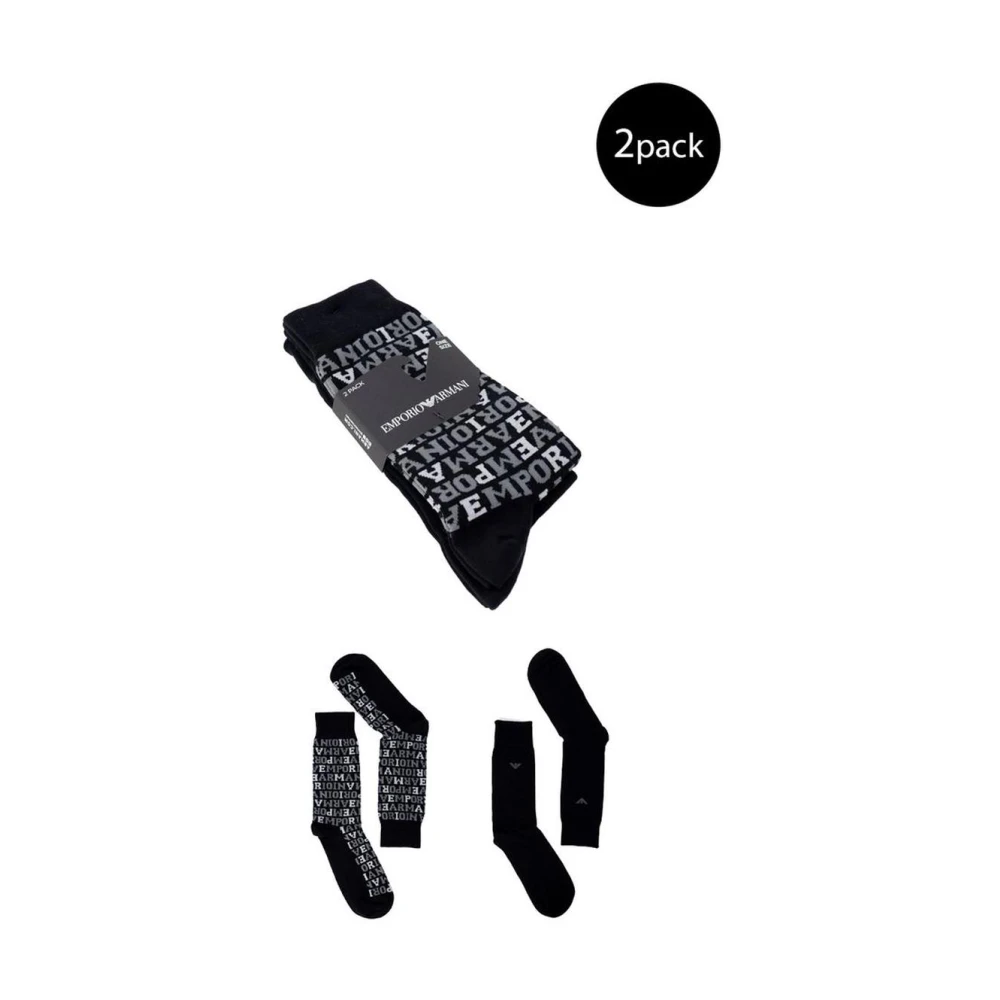 Emporio Armani Stijlvolle Zwarte Katoenen Sokken 2-Pack Black Heren