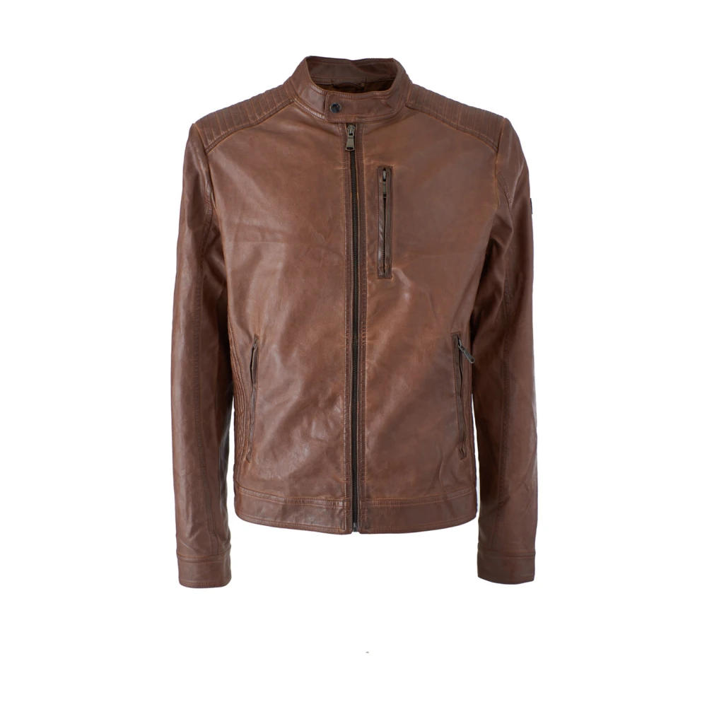YES ZEE Bruine leren jas voor mannen Brown Heren