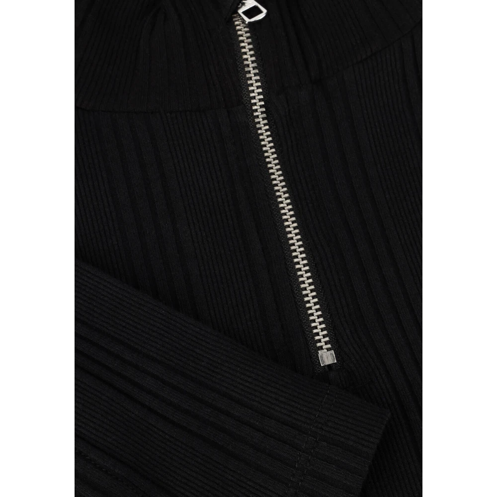 Calvin Klein Rib Half Zip LS Jurk Black Dames