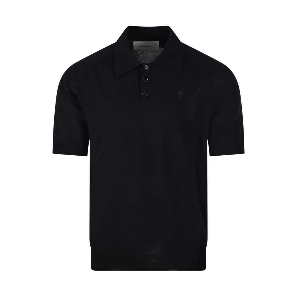Ami Paris Men's Black Polo Shirts, Xl, Adc S/S Polo Merino