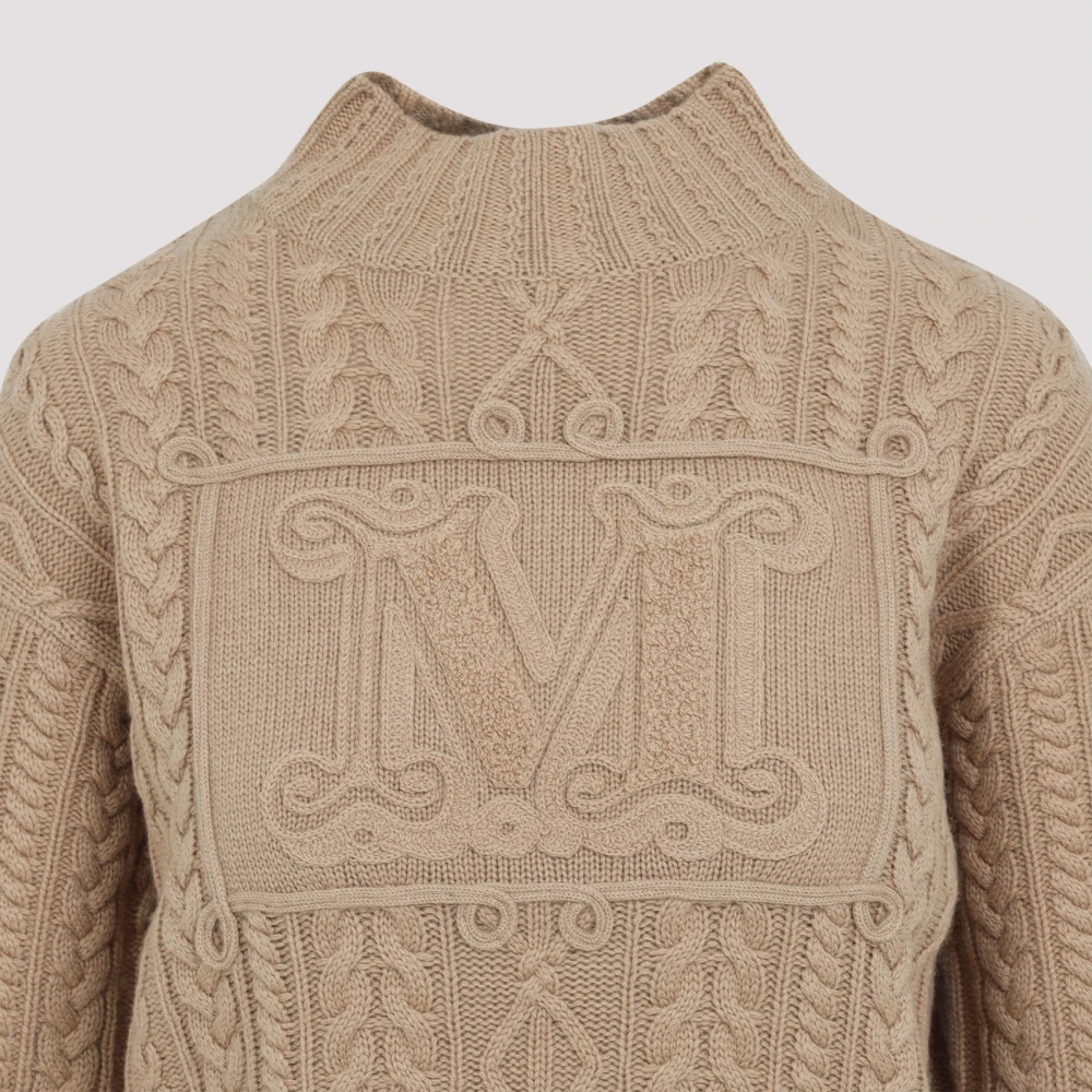 Max Mara Gevlochten Logo Pullover Sweater Brown Dames