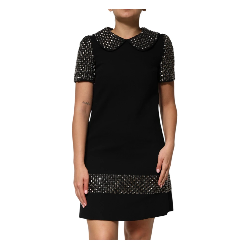 Dolce & Gabbana Women's Black Crystal Embellished Collared Mini Dress - Short Dresses - Xs - Dresses