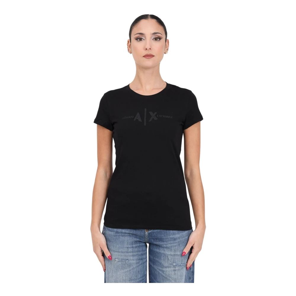 Armani Exchange Geborduurd Logo Zwart T-shirt Black Dames