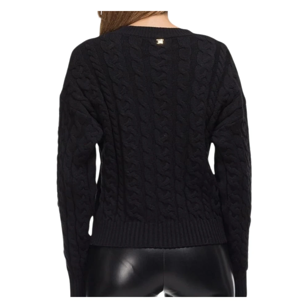 pinko Zwarte V-hals Trui Gevlochten Patroon Black Dames