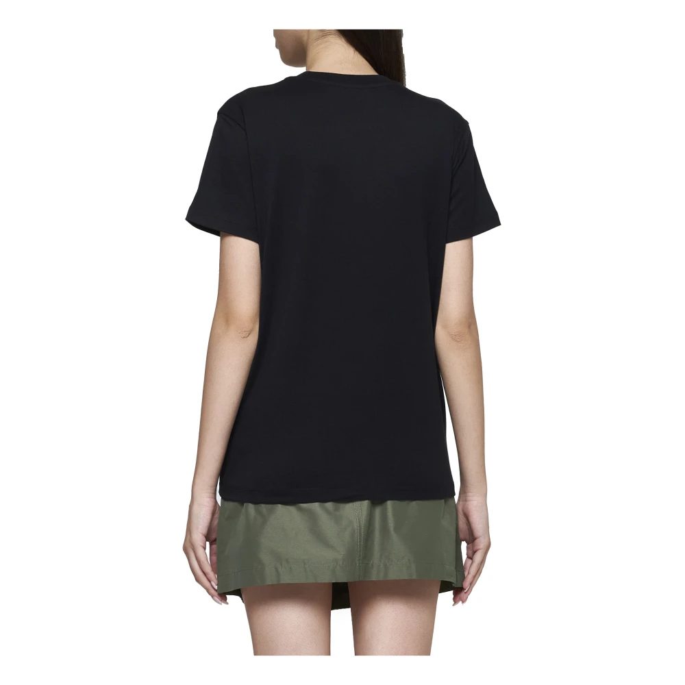Moncler Zwart Logo Geborduurd Katoenen T-shirt Black Dames