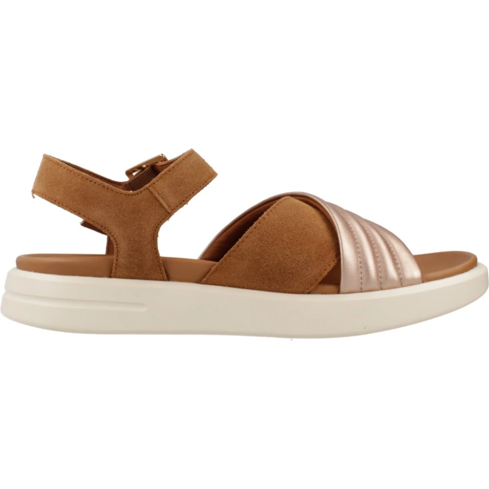 Geox Vrouw Bruin Stijlvolle Platte Sandalen Voor En