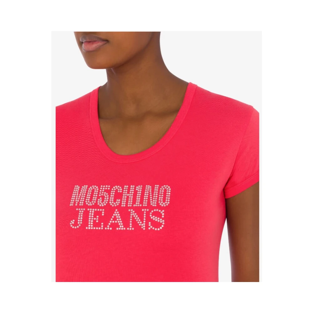 Moschino Logo Strass Katoenen T-shirt Red Dames