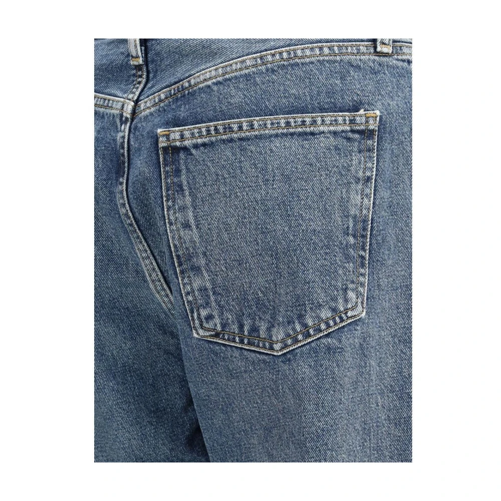 Agolde High Waist Straight Fit Jeans met Omgeslagen Zoom Blue Dames