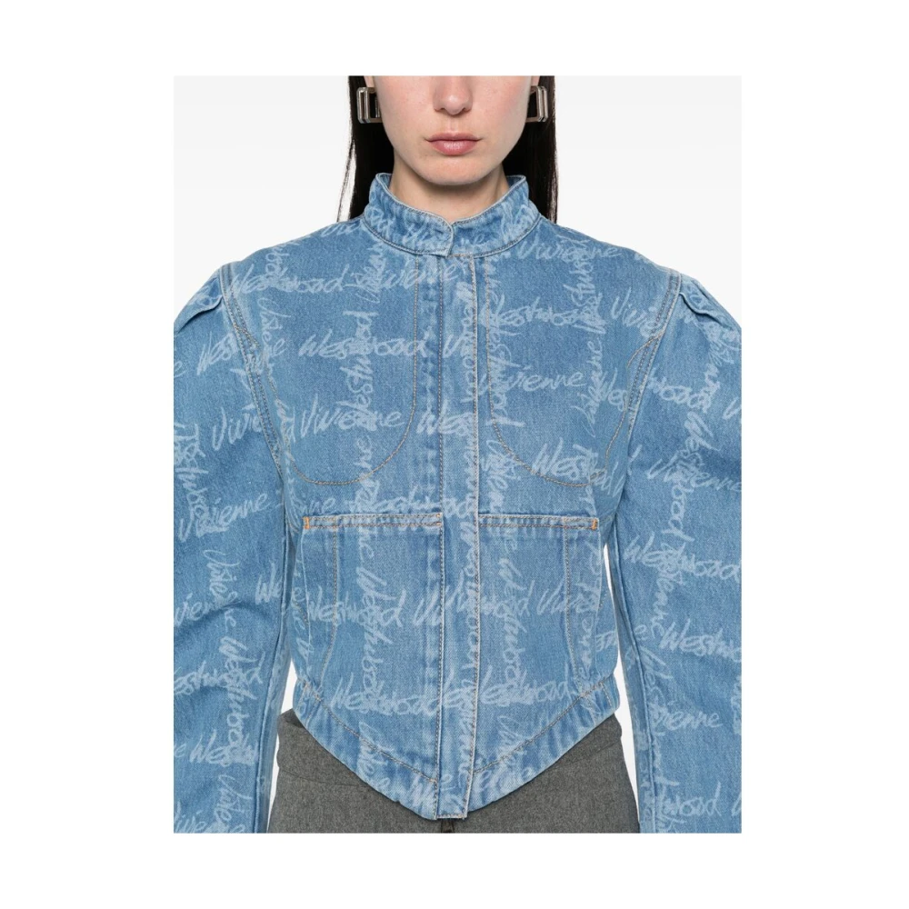 Vivienne Westwood Blauwe Logo Print Buitenkleding Jas Blue Dames
