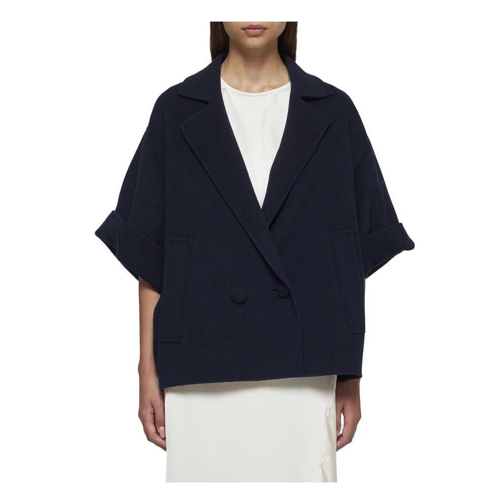 Max Mara Weekend Navy Blue Wollen Jas Blue Dames