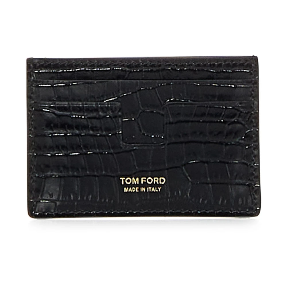 Tom Ford Zwarte Leren Portemonnee met Gouden Logo Black Heren