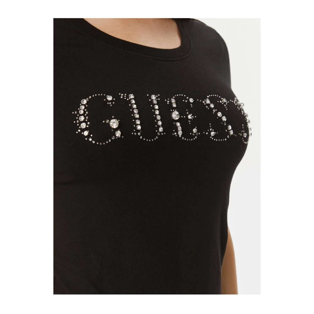 Guess Stretch Logo Strass T-Shirt Black Dames