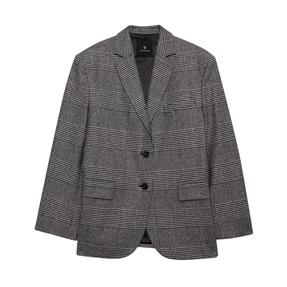 Anine Bing Elegant Glen-Check Blazer Black Dames