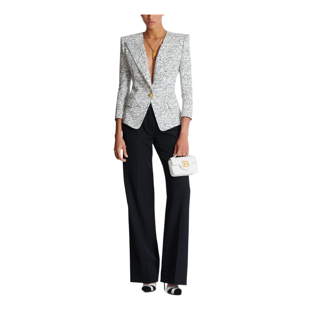 Balmain 1-knoops jas met `Love Letter` print White Dames