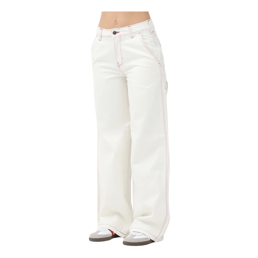 Dickies White Wide Trousers, Female, W28, Loose Denim Carpenter Jeans