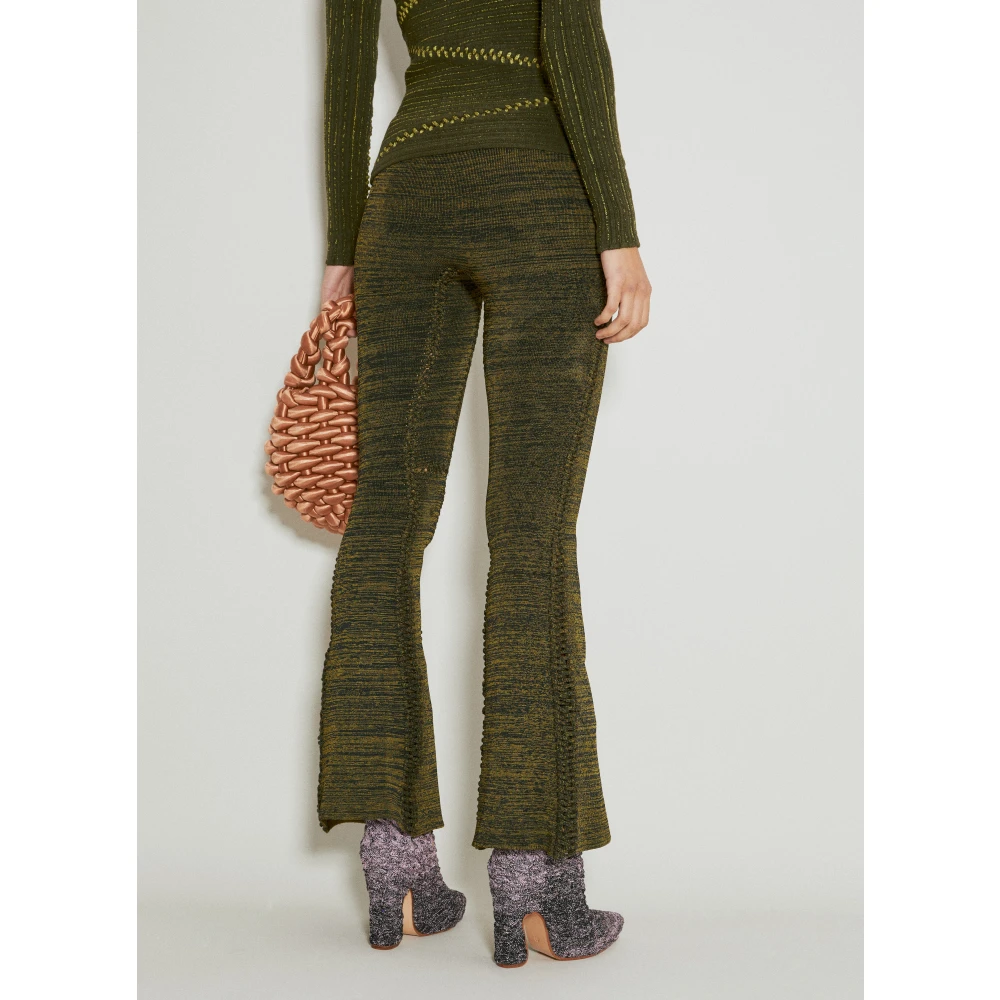 Isa Boulder Flared Gebreide Broek met Vetersluiting Green Dames