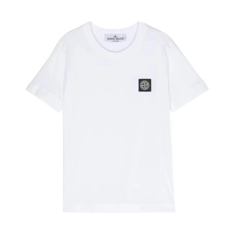 Stone Island Vit Bomull T-shirt med Compass Rose Patch White, Pojke