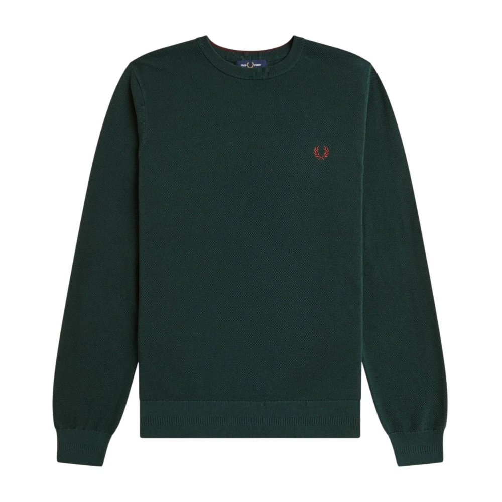 Fred Perry Men's Green Piqué Stitch Jumper - Round-Neck Knitwear - L - Knitwear