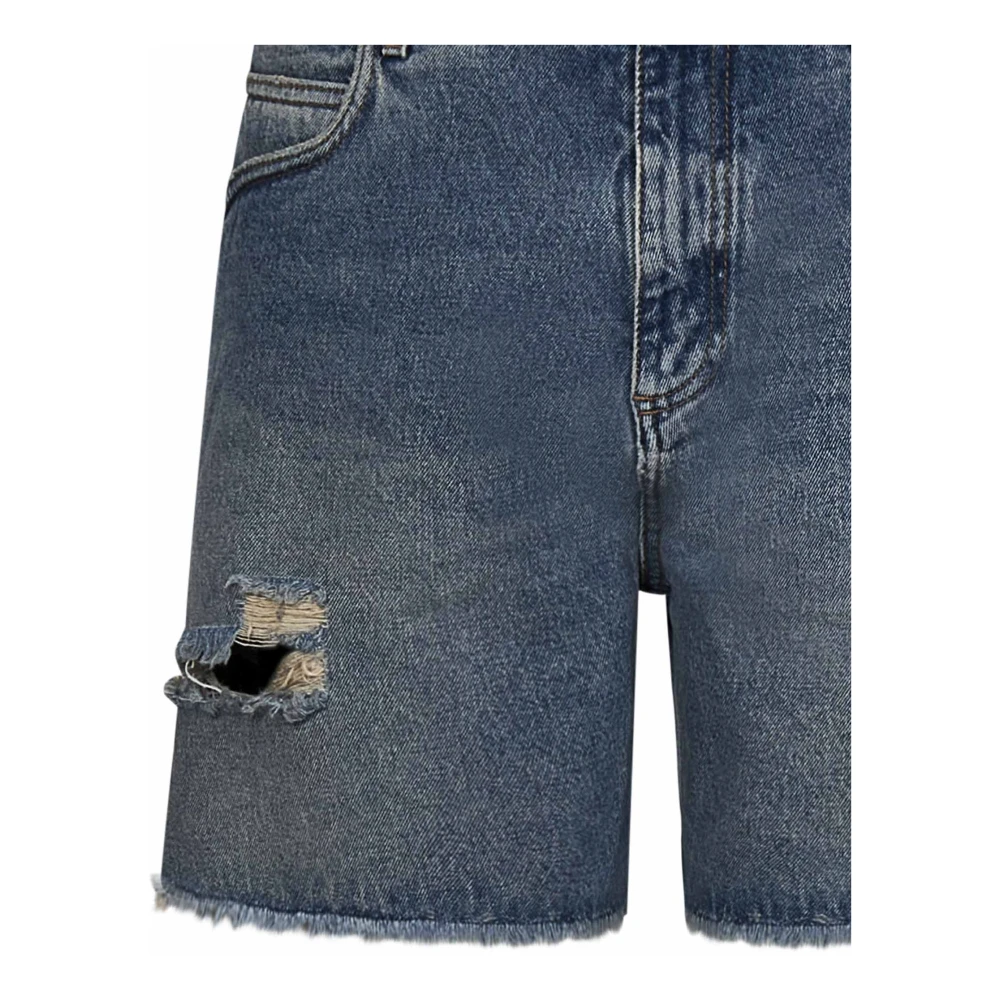 Balmain Blauwe Vintage Denim Shorts met Logo Borduursel Blue Heren