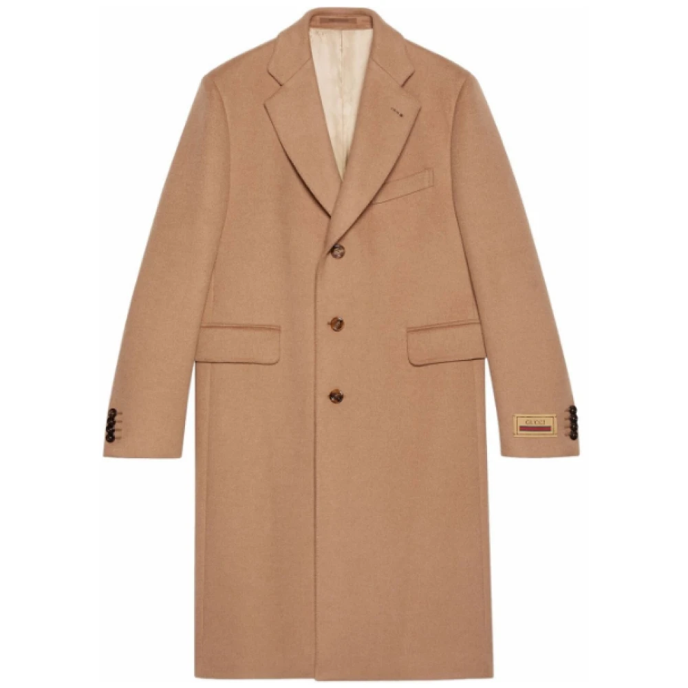 Gucci logo-patch single-breasted coat Beige Dames