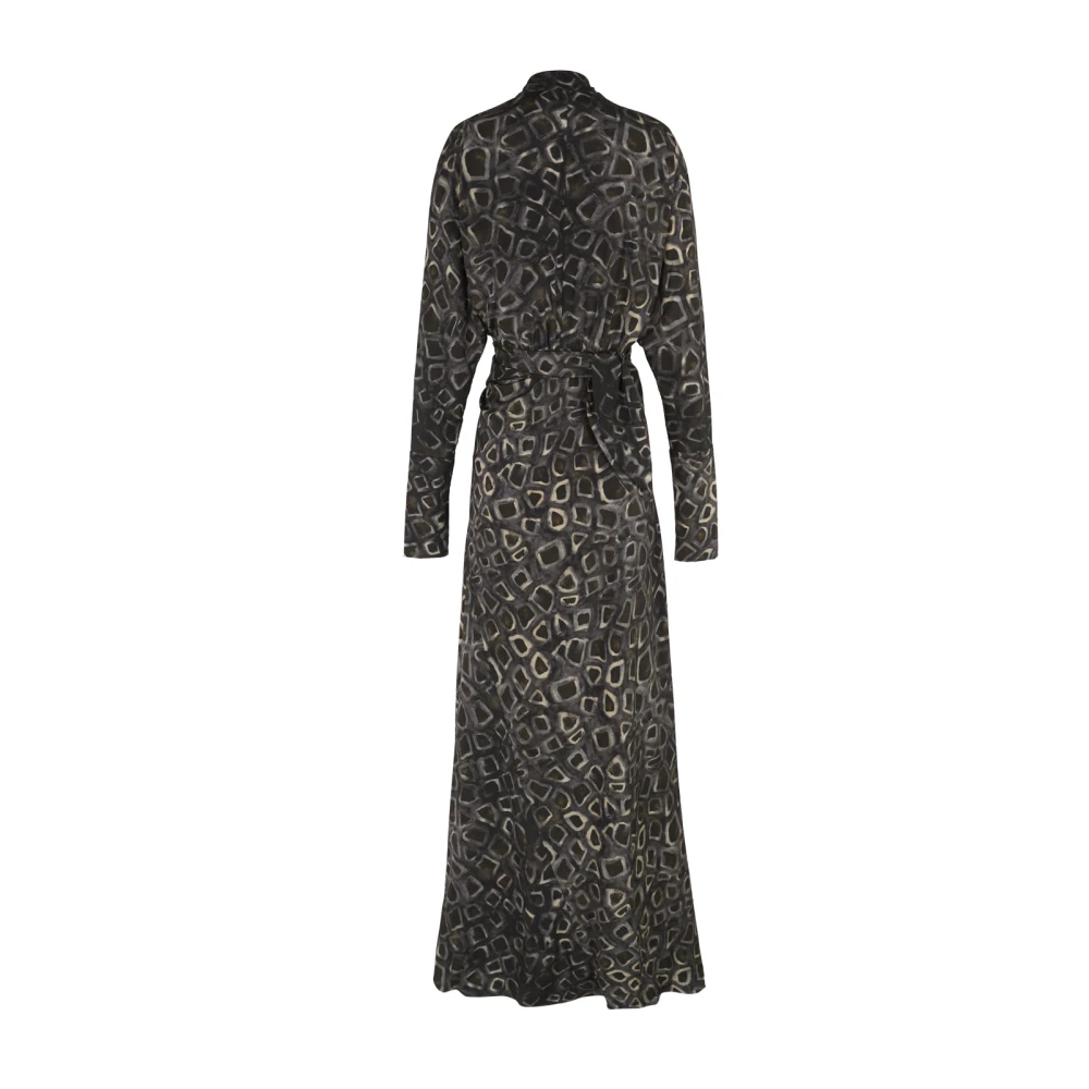 Cortana Zijden Yasu Print Lange Jurk Black Dames